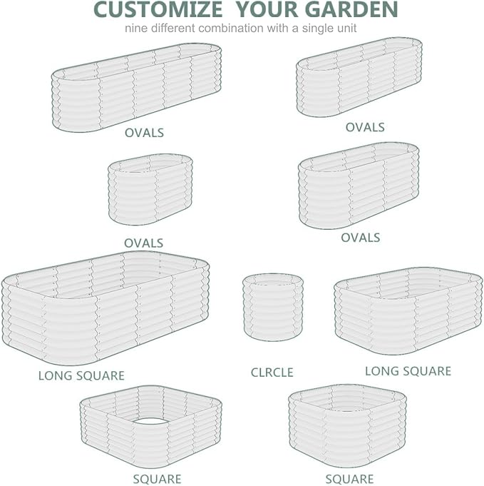 Galvanized Steel Raised Garden Bed 8x2ft Oval - 17" Tall 9-in-1 Modular Planter Box for Vegetables/Flowers, Rust-Proof Metal Outdoor Planters Rubber Edging (Grey)
