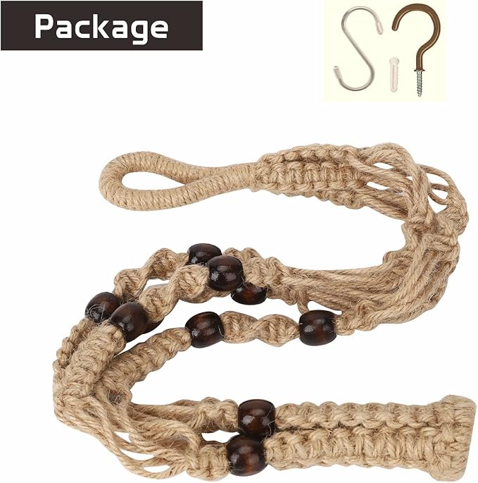 Macrame Plant Hanger Indoor, 23" No Tassel Hanging Plant Holder, Sturdy Flower Pot Holder with Hooks - Brown (Pot NOT Included)