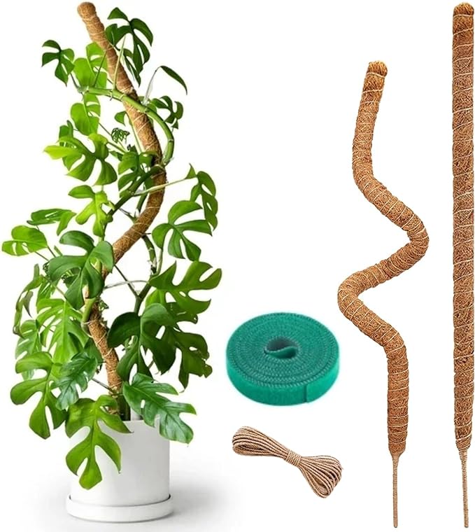 Auraville 28 Inch 2 Pack Bendable Moss Pole Monstera Plant Support | Plant Stakes for Indoor Plants | Coconut Fiber Moss Poles for Climbing Plant| Handmade Coco Coir Plant Sticks for Potted Plants
