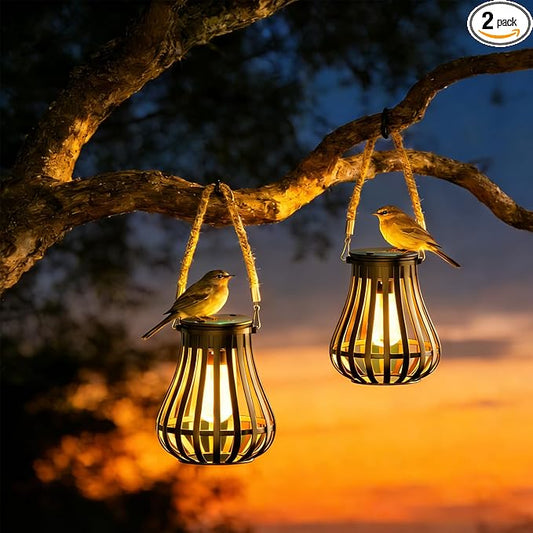 Solar Lanterns Outdoor Waterproof - Hanging Solar Lights for Outside, Halloween Yard Decorative, Classic High Brightness Garden Lanterns Lamp for Patio Table Pathway Decor, Pack 2