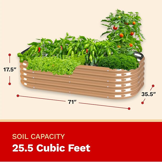 The Harvest Company Raised Garden Bed, 3 ft x 6 ft Tan Galvanized Steel Planter Bed for Vegetables, Flowers