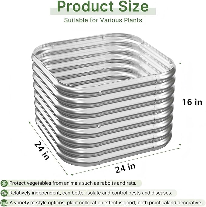 2 PCS Tall Galvanized Raised Garden Bed Outdoor, Metal Garden Bed for Vegetables, Above Ground Garden Box for Flower, Steel Raised Beds for Gardening - 2FT