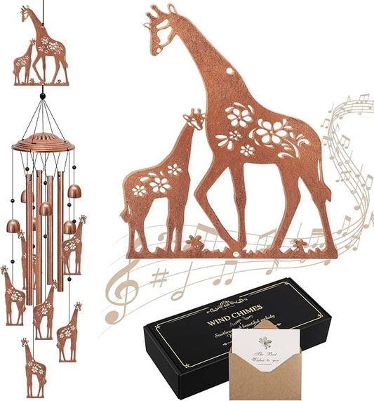 YHmall Giraffe Wind Chimes for Outside, 35" Giraffe Gifts for Women Mom Men Metal Windchimes Outdoors Hanging Lights for Yard Patio Garden Decor