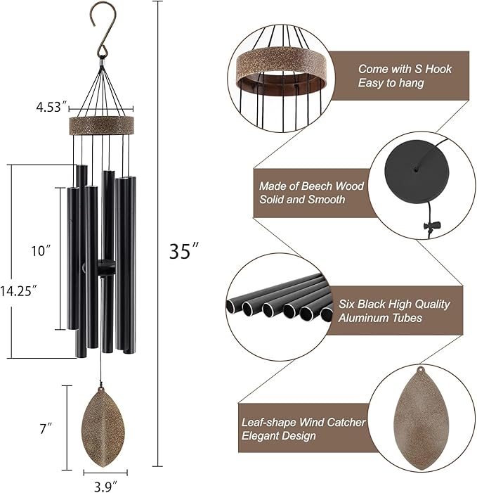 ASTARIN 36 Inch Wind Chimes for Outside, Tuned Metal Wind Chime for Outdoor Garden Patio, WindChimes Tuned Soothing Melodic Tones Windchimes Mom Dad Gift, All Metal Leaf Design Windchime