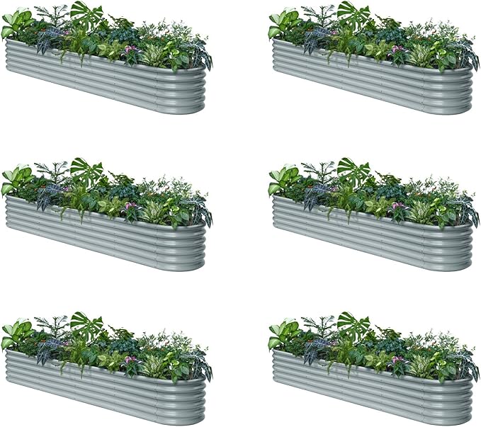 Annoell 6-Pack Galvanized Raised Garden Bed 10x2x1.5 | 8x4x1.5 ft, 18" Tall Metal Planter Boxes Outdoor for Herb Vegetable, Modular Raised Flower Bed for Gardening with Zn-Al-Mg Coated - Brooklyn Grey