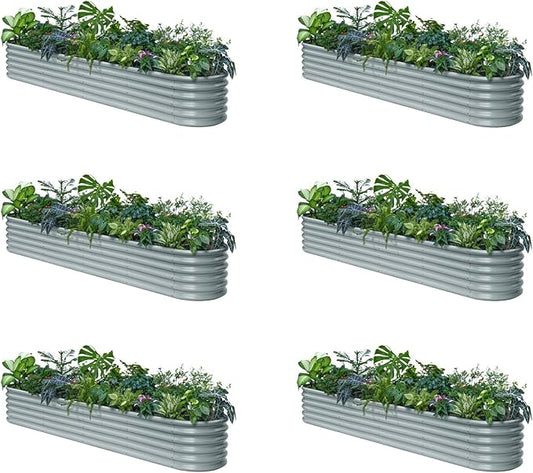 Annoell 6-Pack Galvanized Raised Garden Bed 10x2x1.5 | 8x4x1.5 ft, 18" Tall Metal Planter Boxes Outdoor for Herb Vegetable, Modular Raised Flower Bed for Gardening with Zn-Al-Mg Coated - Brooklyn Grey