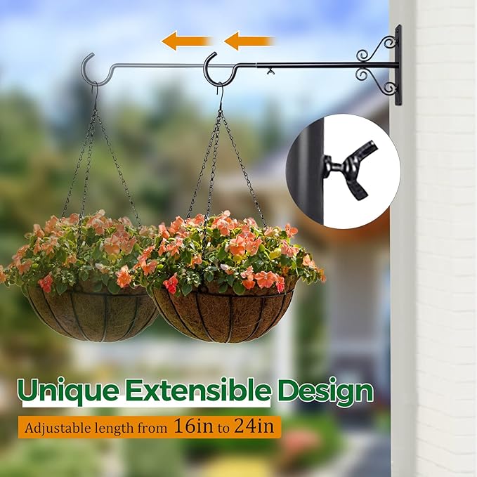 BOLITE Bird Feeder Hangers(16 to 24 Inch), Adjustable Plant Hangers Outdoor Indoor, Plant Hooks for Wall, Planters, Lanterns, Wind Chimes, String Lights, 2 Pack, Black, Gifts for Women Men