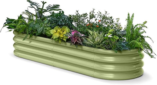 Raised Garden Bed 6x2x1 ft, 12" Tall Galvanized Metal Planter Boxes Outdoor, Durable Steel Flower Bed for Vegetable, Herb, Strawberry, Zn-Al-Mg Garden Boxes for Small Space - Moss Green