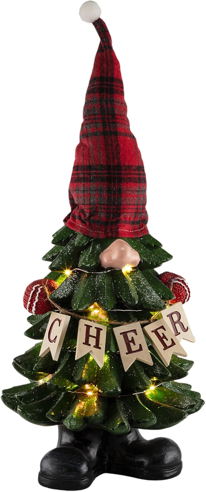Alpine Corporation 28" Tall Christmas Tree Cheer Gnome Holiday Decoration with 20 Color-Changing LED Lights, Indoor/Outdoor Festive Accent for Porch, Lawn, or Entryway