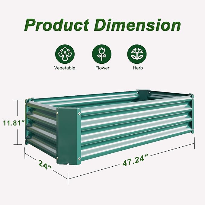 4x2x1ft Raised Garden Bed, Outdoor Galvanized Raised Garden Beds, Metal Raised Beds for Gardening Vegetables Fruits and Flowers, Easy Assembly, 52 Gallon Capacity - Green