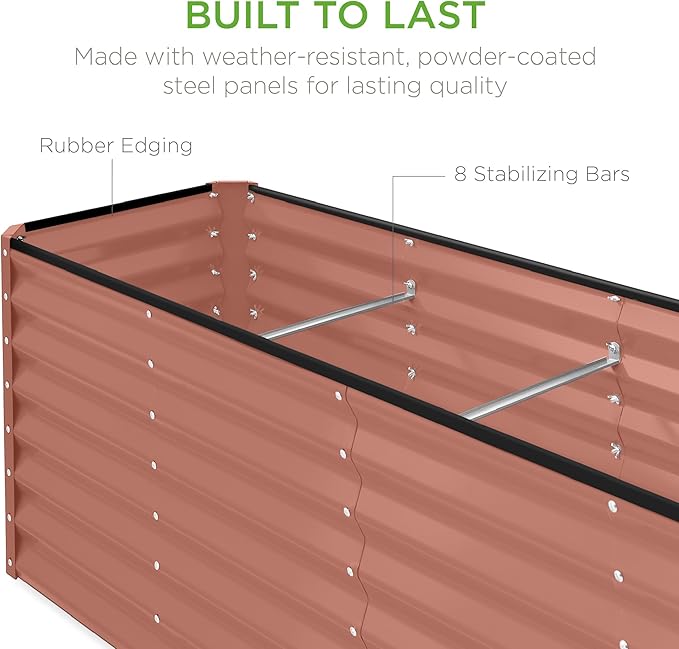 Best Choice Products 8x2x2ft Raised Outdoor Metal Garden Bed, Rectangular Planter Box for Herbs, Flowers, and Deep Root Vegetables w/ 240 Gallon Capacity - Terracotta
