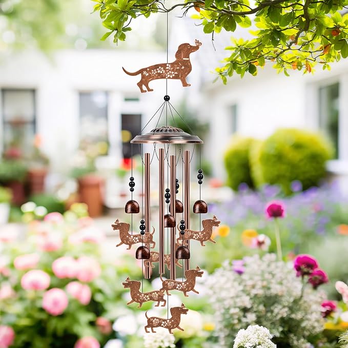 Dachshund Wind Chimes for Outside - Dachshund Weiner Dog Gifts for Women Men, Dog Memorial Wind Chimes for Outdoor Garden Patio Yard Decor, Houswarming Mother's Day Christmas Birthday Gifts