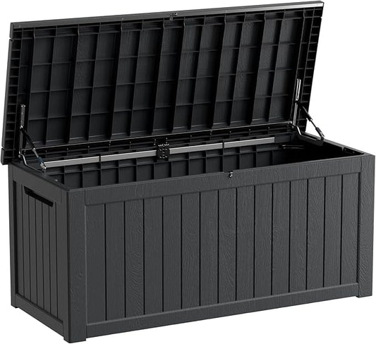 270 Gallon Lockable Resin Outdoor Storage Box, Waterproof & Weather Resistant Deck Box for Patio Cushion, Garden Tools & Pool Accessories, Black