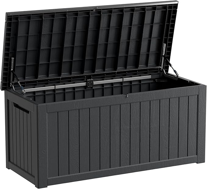 Mersco 270 Gallon Double-Wall Resin Deck Box - Lockable Waterproof Outdoor Storage Box, 1000lbs Capacity & Doubles as Seating for Patio Furniture - Garden Tools, Pool Accessories (Black)