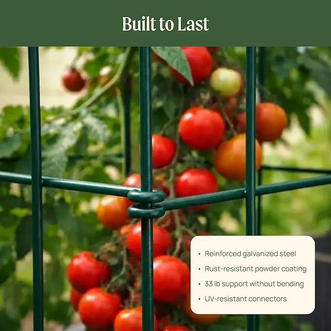 Vego Garden 2 Pack Tomato Cage 16.5" Square for Garden & Pots, Rust-Resistant Tomato Stakes Plant Cage Trellis Support for Climbing Vegetables Plants
