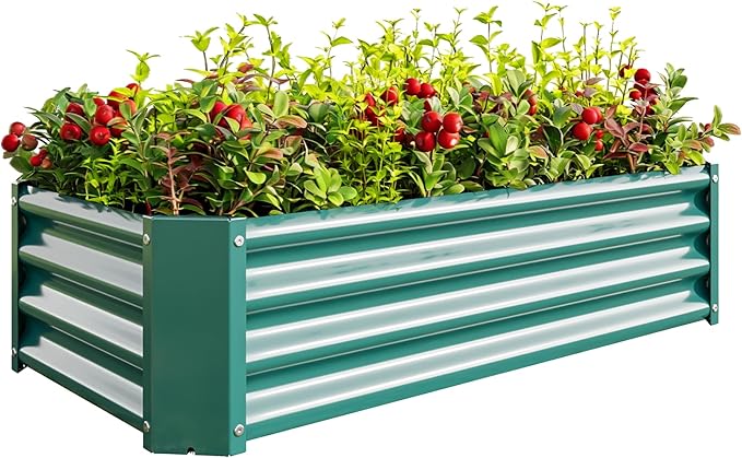 4x2x1ft Raised Garden Bed, Outdoor Galvanized Raised Garden Beds, Metal Raised Beds for Gardening Vegetables Fruits and Flowers, Easy Assembly, 52 Gallon Capacity - Green