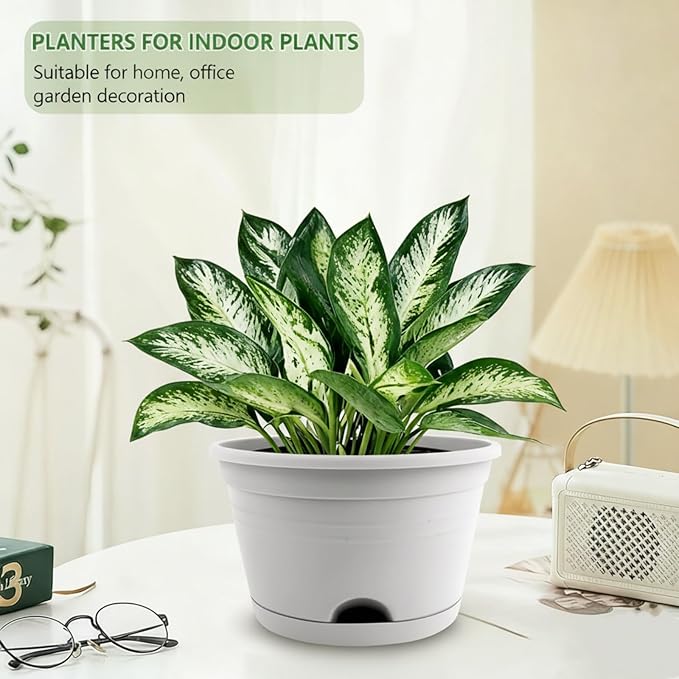 4 Pack Hanging Planters, 10 Inch Hanging Plant Pot with Hanger Chain & Drainage Trays, Hanging Baskets for Plants Outdoor Indoor, Flowers Pots for Home, Garden, Porch Decor (Grey)