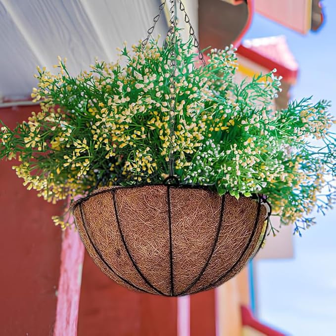 Orgrimmar 2 Pack 12" Metal Hanging Planter Basket with Coco Coir Liner, Small Round Wire Plant Holder with Chain for Hanging Plant and Flower