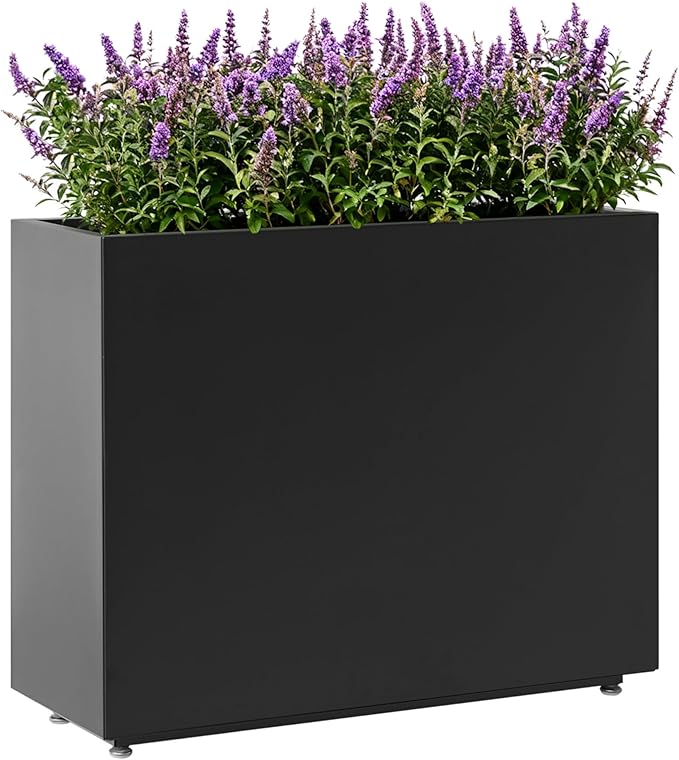 30-Inch Tall Elevated Metal Planter, 36Wx11Dx30H Outdoor Planter Box with Removable Partition & Adjustable Feet, for Patio, Yard, Deck, Easy Assembly & Drainage Holes, Black