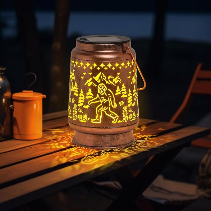KIKUSUI Solar Bigfoot Lanterns Outdoor Waterproof Hanging, Sasquatch Gifts for Mom Women Dad Men, Metal Decorative LED Lanterns for Yard, Patio, Lawn, Tabletop, Pathway, Landscape, Garden Decor