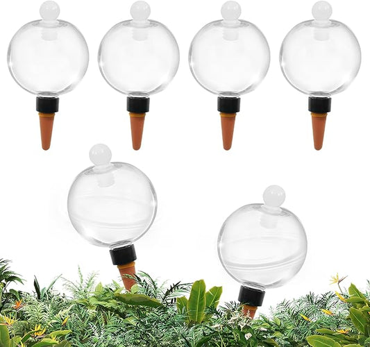 6pcs Plant Self Watering Globes with Covers, Plastic Water Bulbs Top Fill, Plant Watering Devices System Slow Release Terracotta, Water Spikes Stakes for Indoor (6)