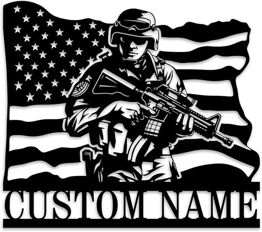 Personalized Army Soldiers Metal Signs Custom Military Metal Wall Art Patriotic American Flag Wall Decor Personalized US Military Army Gifts Veterans Day Gifts