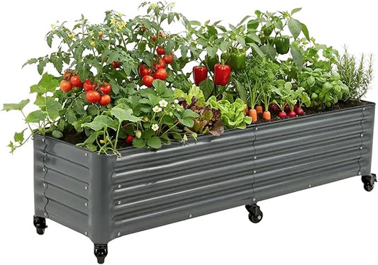 Vego garden Classic Rolling Garden Bed – 1.75' Mobile Metal Raised Garden Bed for Patio, Deck, Balcony – Deep Planting Space, Durable & Easy to Move (Modern Gray, 1.75'X6')