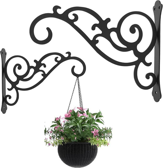 2 Pcs Hanging Plant Bracket 12-Inch, Outdoor Indoor Wall Hook Hanging Plant Brackets, Black Iron Planter Hangers Hooks for Hanging Plant, Bird Feeder, Flower Basket, Lanterns, Wind Chimes, Ornaments