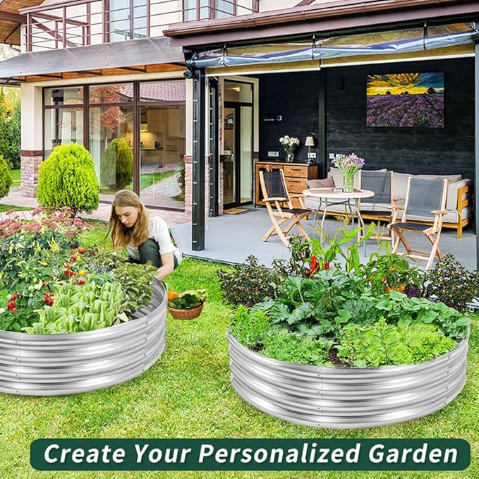 3 ft Galvanized Steel Raised Garden Bed, Large Outdoor Metal Planter Box Big Flower Plant pots for Patio Backyard Porch Deck Planting Flowers Vegetables and Herbs (Silver, 3 ft)