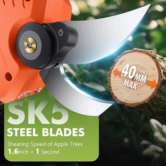 VOTREK Electric Pruning Shears Cordless with 2 Batteries, [1.6'' Cutting Diameter] Professional Power Pruner, Garden Scissors for Tree Trimming Branch Cutter [SK5 Blades] [Brushless] [LCD Display]