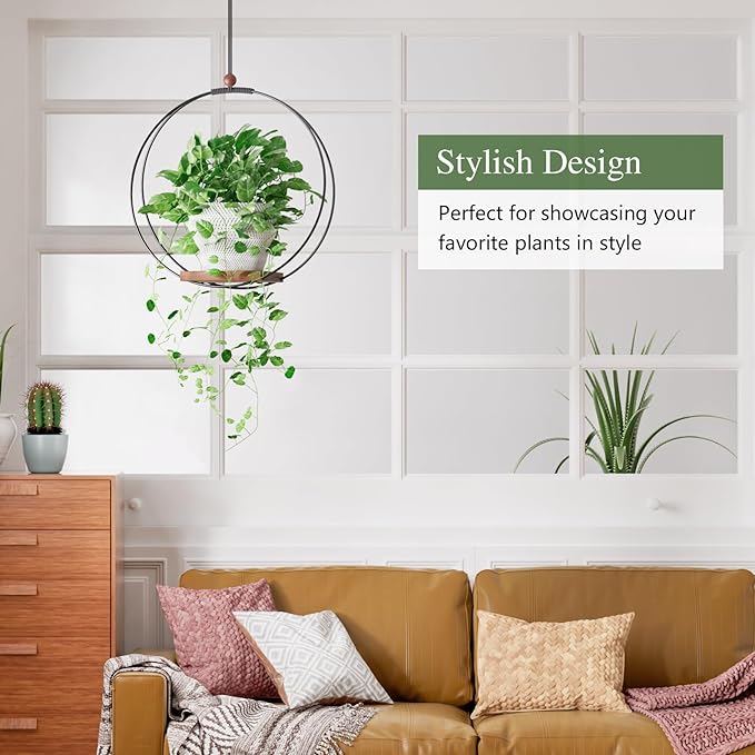 Hanging Planters for Indoor Plants: Macrame Plant Hanger with Sturdy Wood Base, Wall Ceiling Window Decor for Home Garden Patio Office, Housewarming Gift (Pot/Plant Not Included)