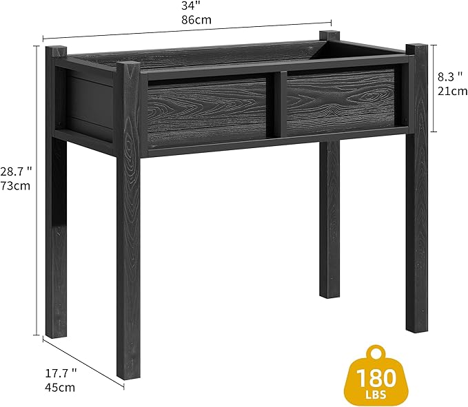 DWVO Raised Garden Bed with Legs All-Weather Elevated Planter Box Outdoor with Drainage System Patio Planters for Herbs Vegetables Flowers Plant Bed for Garden Balcony Backyard, Black