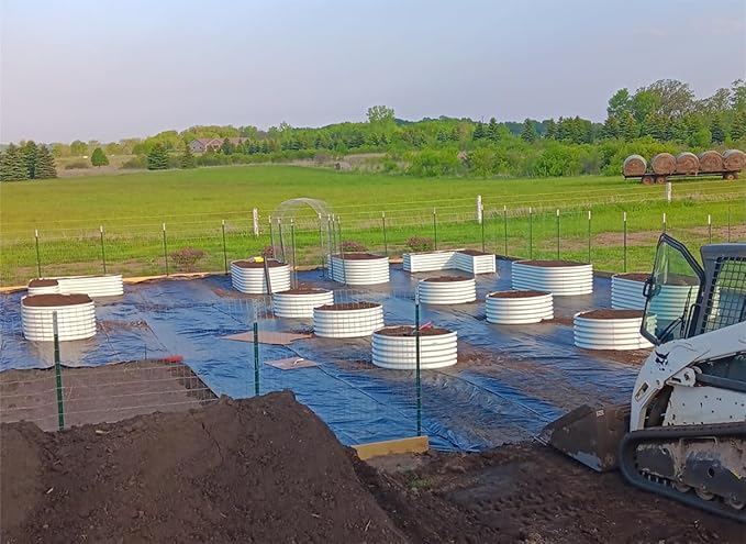 A ANLEOLIFE 4-Packs 4ft x 18” Tall Round Galvanized Raised Garden Beds Outdoor for Planting Vegetables Flowers Herb, Antique White