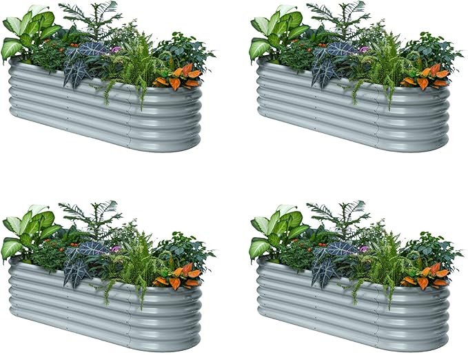 Annoell 4-Pack Raised Garden Bed 6x2x1.5 ft, 17" Tall Galvanized Metal Planter Boxes Outdoor, Durable Steel Flower Bed for Herb Strawberry, Zn-Al-Mg Garden Boxes for Small Space - Brooklyn Grey