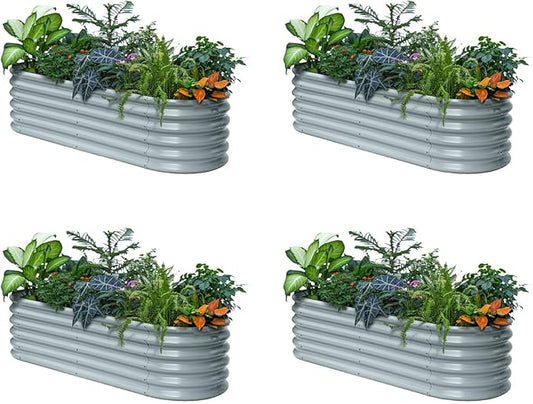 Annoell 4-Pack Raised Garden Bed 6x2x1.5 ft, 17" Tall Galvanized Metal Planter Boxes Outdoor, Durable Steel Flower Bed for Herb Strawberry, Zn-Al-Mg Garden Boxes for Small Space - Brooklyn Grey