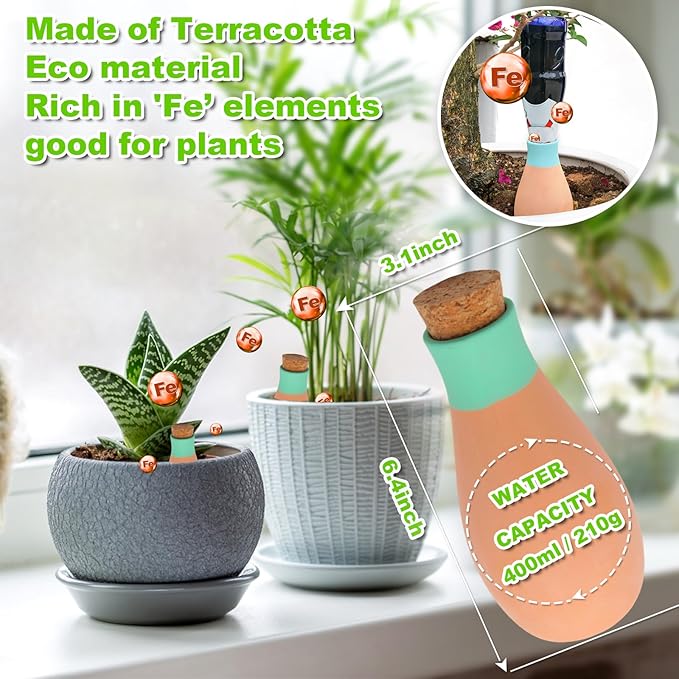 Olla Watering Pot Self Watering Planter Insert Terracotta Watering Spikes Premium Plant Watering Devices Irrigation Watering Spikes Automatic Plant Accessories 4 Packs (Bowling)