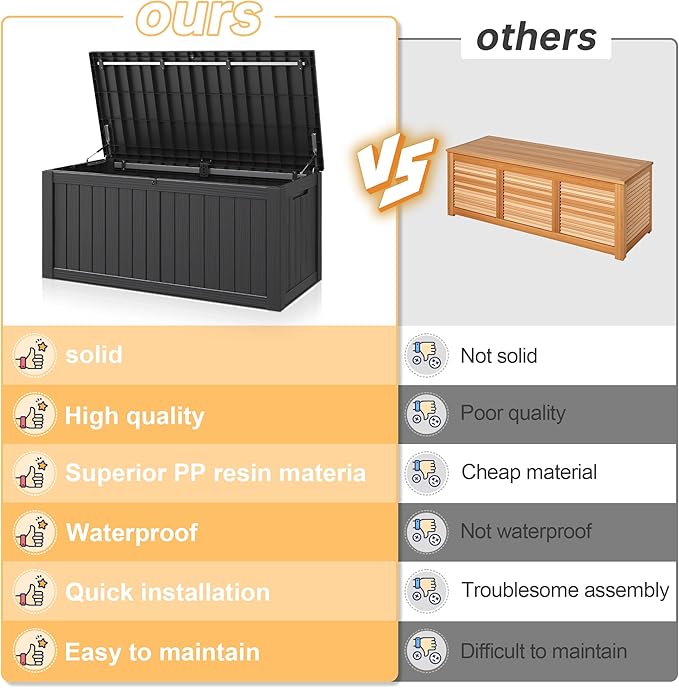 NBYSGO Outdoor Storage Box, Resin Deck Boxes Indoor and outdoor, Waterproof Storage Box Lockable Lid (Black, 120 Gallon)
