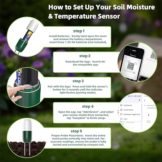 Moisture Meter Plants, Soil Meter, Wireless WiFi Soil Moisture Sensor, 2-in-1 Soil Moisture Meter, WiFi, Garden, Lawn, Potted Plants Care