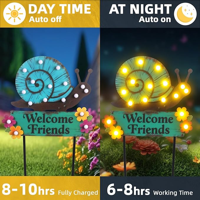 43.3" Tall Garden Stakes with Garden Signs Decorative Outdoor, Snail Solar Landscape Lights Outdoor Yard Decorations for Outside Patio Porch Birthday Gardening Mothers Day Gifts for Mom