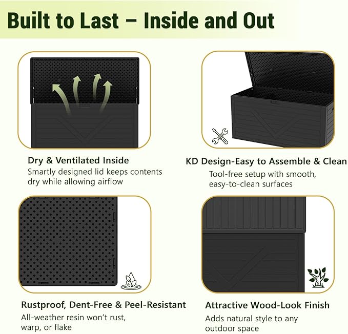 Decksplore 260 Gallon PRO Outdoor Storage Box Waterproof,Resin Deck Box Storage Bin for Cushion Patio Furniture, Pool Accessories, and Garden Tools, Lockable & UV-Resistant, Black