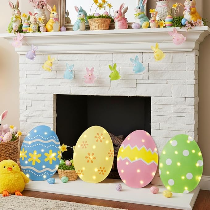 EAMBRITE Easter Decorations Outdoor Easter Egg Egg Lights, 3-in-1 Lighted Eggs Stake/Hanging/Table with Timer for Yard Signs, Lawn, Home, Pathway, Garden, Spring, Indoor Outside Decor