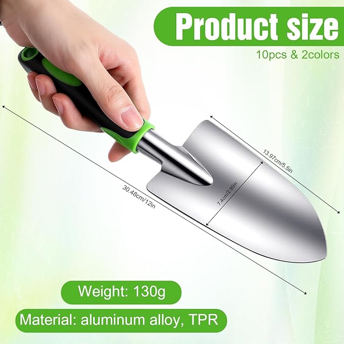 10 Pcs Garden Shovel Aluminum Alloy Heavy Duty Trowel Garden Tool Small Shovels for Digging Metal Hand Trowel Spade with Soft TPR Handle for Lawn Yard Farm Home Shop Planting