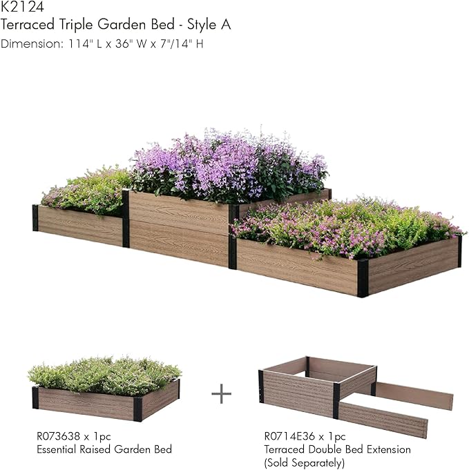 Everbloom Essential Raised Garden Bed, 36"x38"x7",Composite Wood Plastic Planter Box Outdoor, Easy Assembly Brown Rectangle Planter for Vegetables Flowers Herbs,Backyard/Patio/Gardener