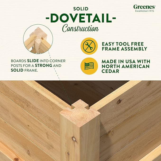 Greenes Fence Original Cedar Elevated Garden Bed, 24" W x 48" L x 31" H - Made in USA with North American Cedar