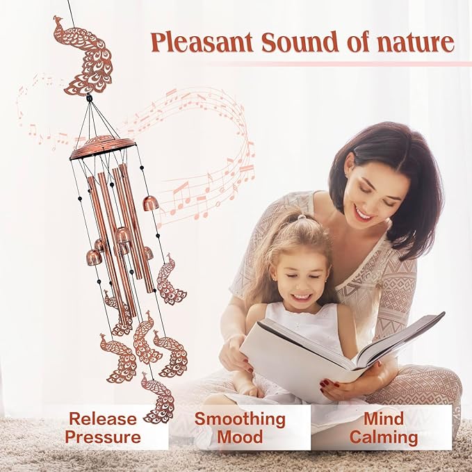 Peacock Wind Chimes for Outside,Peacock Gifts for Women/Men/Sympathy Gift/Memorial Gifts/Birthday Festival Metal windchimes Outdoors/Indoors,Patio,Garden Decor,Home,Porch,Yard