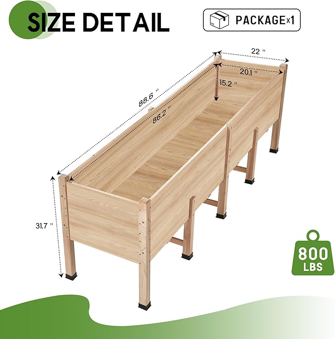 AMERLIFE 8x2 Ft Raised Garden Bed, 16 Inch Depth Featuring Legs, Drainage Holes, Ideal for Vegetables, Flowers, Herbs, Elevated Wood Planter Box for Balcony, Patio, Backyard, Easy Assembly