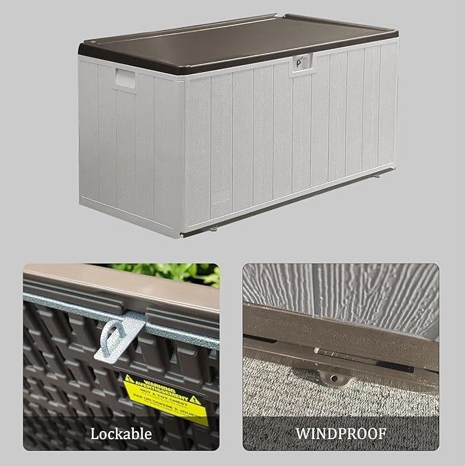 110GAL Deck Box - Grey，Wheeled Footlocker，Waterproof Resin Storage Bin for Patio Cushions
