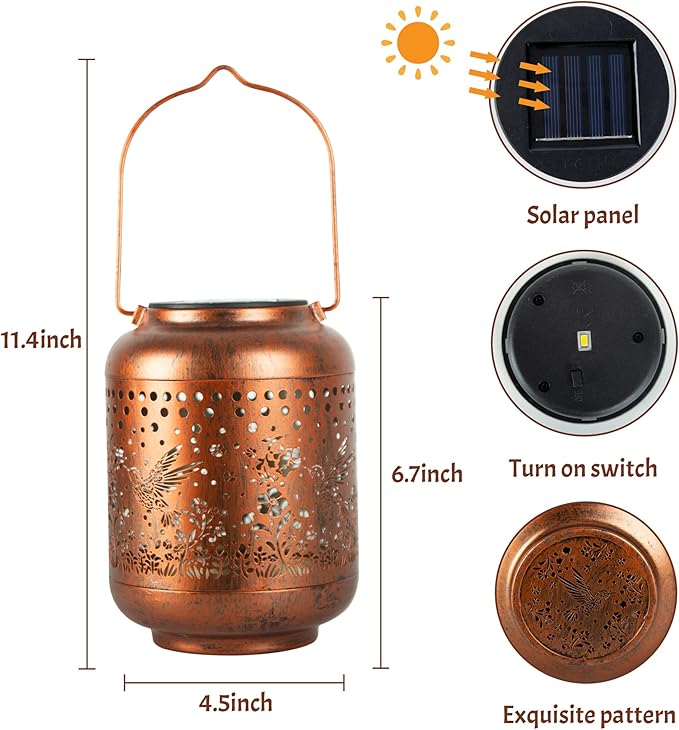 Gifts for Women Mom Grandma, Hummingbird Solar Lanterns Outdoor Waterproof, Hanging Solar Lights for Porch Patio Yard Garden Decor