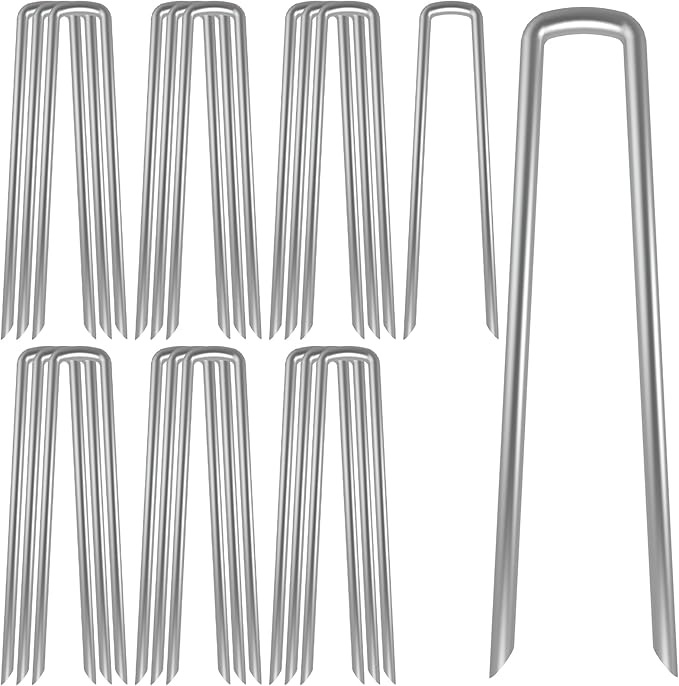 AAGUT Landscape Staples 12 Inch 8 Gauge Galvanized Fence Stakes 20 PCS Anti-Rust Landscape Pins for Secure Lawn Fabric, Weed Barrier Fabric, Ground Cover, Dripper Irrigation Tubing Soaker Hose
