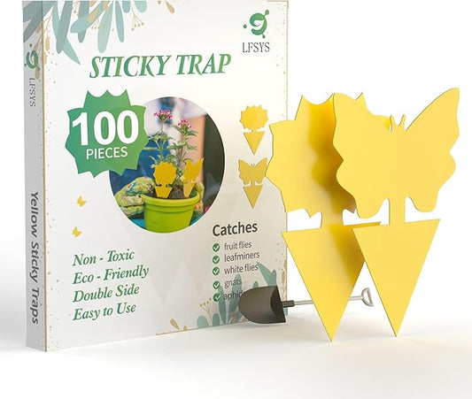 100 Pcs Sticky Traps for gnat, Yellow Stick Traps for Plants, Fungus gnat Trap Double Side with Shovel, Indoor Safe for Gnat, Fruit Fly, White Fly, Aphid, Leaf Miner
